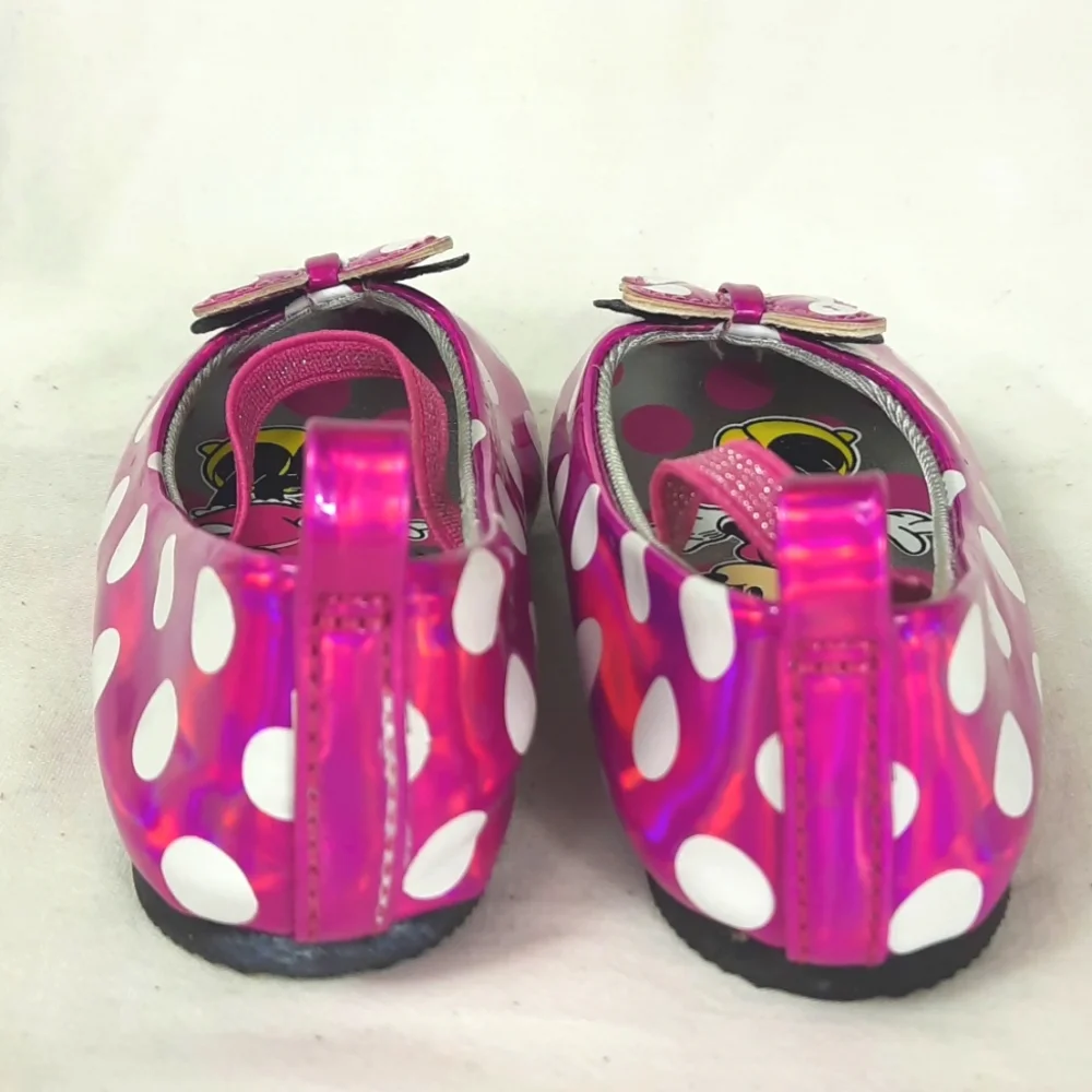 Disney Baby Minnie Mouse Shoes Toddler Size 4 Pink White Polka Dot Metallic